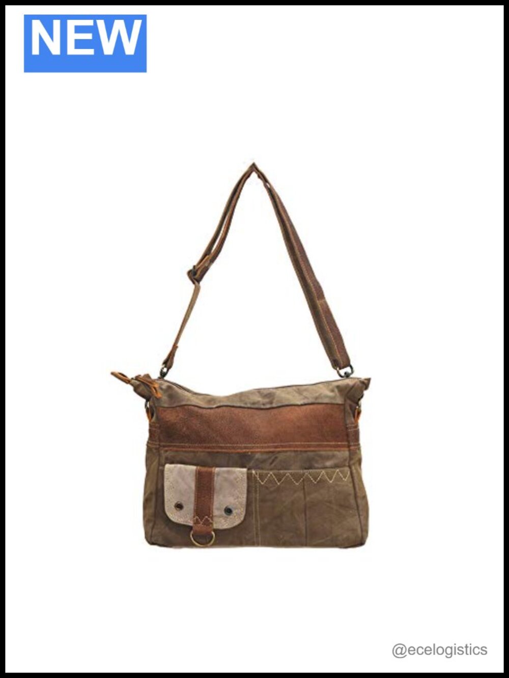 Canvas Shoulder Bag with Real Buffalo Leather Strap Artisan Handcrafted
